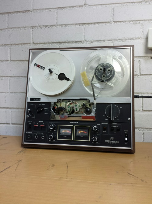 Sony TC-377 Reel-To-Reel Tape Recorder, 1973. Tape head cap unfortunately missing.