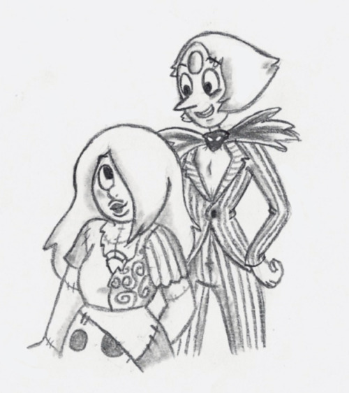 annadesu: Pearlmethyst Week! Day 2: Crossover Has this been done yet? I can’t believe it, if it hasn’t. Amethyst and Pearl as Jack and Sally from Nightmare Before Christmas! Am I the only one who thinks Amethyst should try lipstick? Yes? Ok… Please