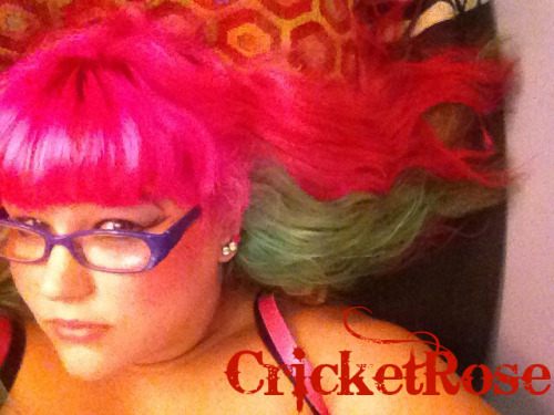 cricketrosethorn:  I’m feeling sexy and horny after getting all dolled up with new pink and green hair and fixing my old square glasses that I love so much. Give me a call and let’s have some fun! I’m taking cam and phone calls on Niteflirt right