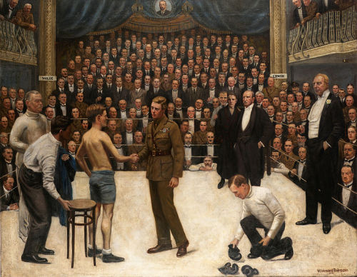 A Welsh Victory at the National Sporting Club, 31st. March, 1919. Oil on canvas. The painting depict