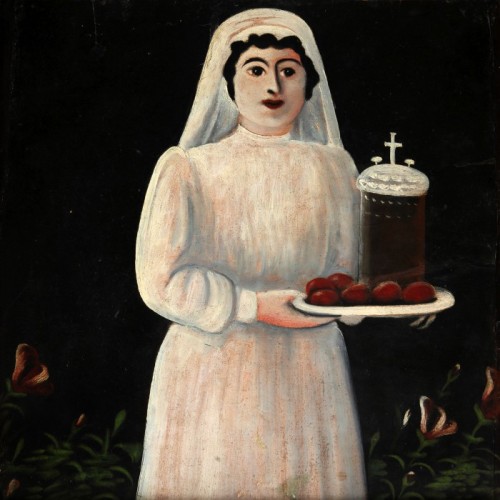 artist-niko-pirosmani: Women carrying eggs (Extant part of the Painting), Niko PirosmaniMedium: oil,