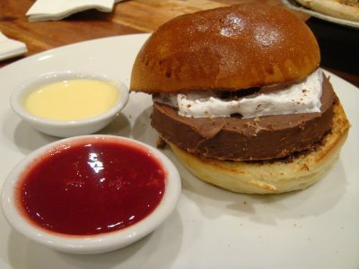 Chocolate ‘Burger’: Patty made of pure milk chocolate ganache and topped with a layer of