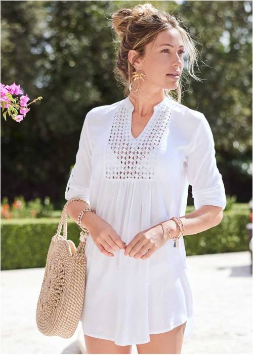 WHITE SHEER TUNIC COVER-UP - www.GemmaFashion.com
