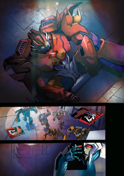 dcjosh:  zeromayhem:  Rampage!  Alone Together: Prologue comic (page 6) featured in Hasbro Transformers Collectors’ Club issue 55!  Tremendous line art by Naoto Tsushima.  Colors by me.  GORGEOUS