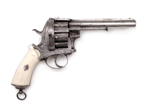 Engraved ten shot pinfire revolver with ivory grips, Belgian, mid 19th century.from Antikvity Praha