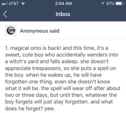 Awwwwwwwww DAMN!! Cute af magical omo scenario!!!! omg poor guy just can’t remember and help it o///o!!