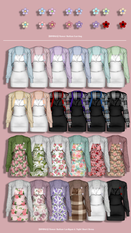 [RIMINGS] Flower Button Cardigan &amp; Tight Short Dress &amp; Flower Button Earring - FULL 