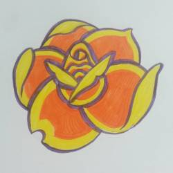 Working on a different kinda flower. Started with a traditional rose, experimenting with different colors. #ink #flowers #rose #apprentice #flash    (at Raven&rsquo;s Eye Ink)