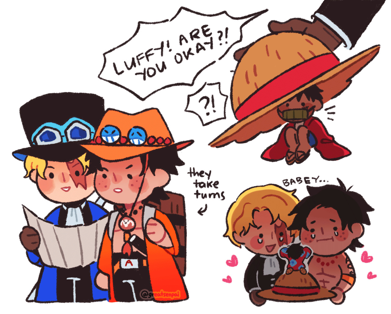 younggenji:    demon slayer ASL 🔥🎩👒 ace &amp; sabo are 17 and luffy