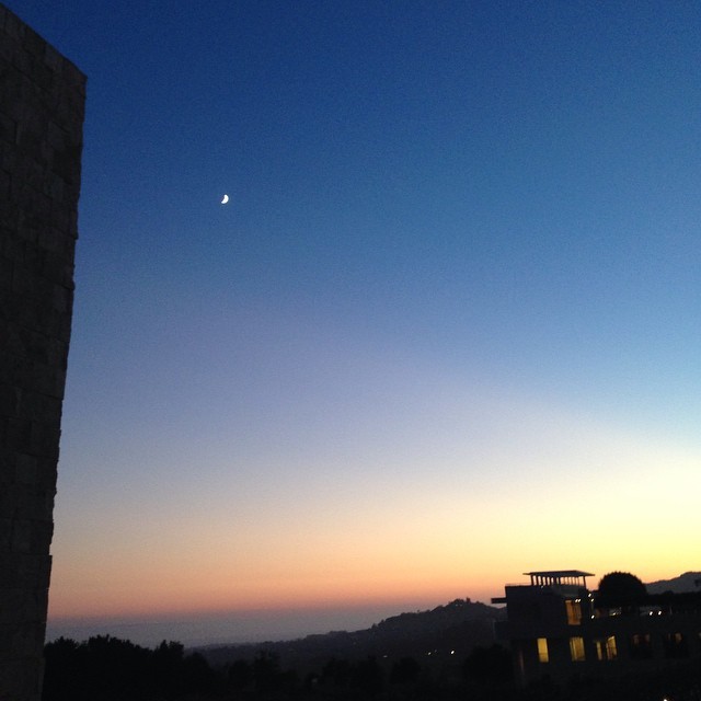 Crescent moon rising over the Getty.