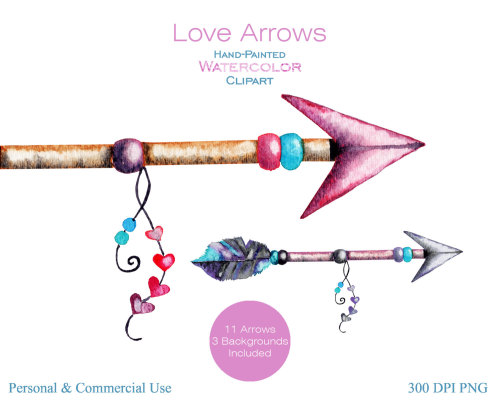 HANDPAINTED WATERCOLOR ARROW Clipart Commercial Use Clipart 11 Arrow Graphics &amp; 3 Watercolor Bac