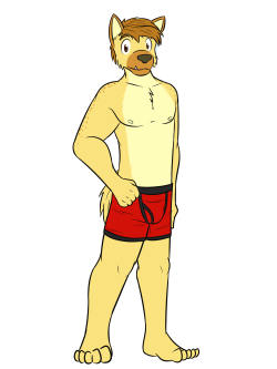 Fuze in his favorite pair of undies, a pair of red boxerbriefs with a black piping.  Took a break today from brainstorming and drawing stuff for the VN, and have something worth posting.