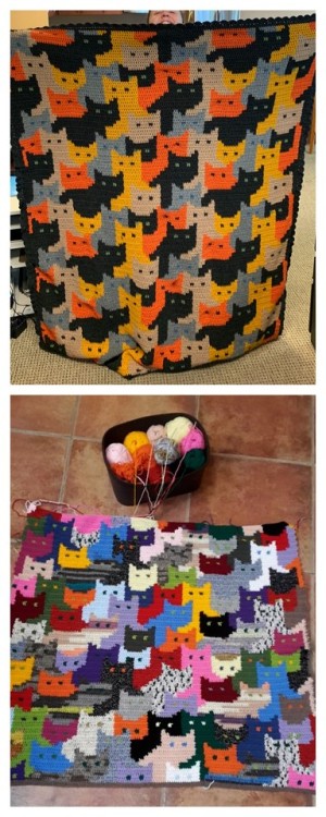 Crochet Cat Afghan by Sandra Miller MaxfieldTop image here, bottom image here. Both on Ravelry.Find 
