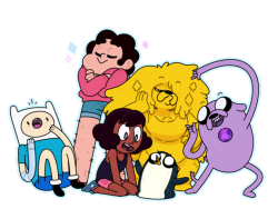 discount-supervillain:  the thee main parallels, Steven to Finn, Amethyst to Jake, and Connie to Gunter. Yup. Checks out.