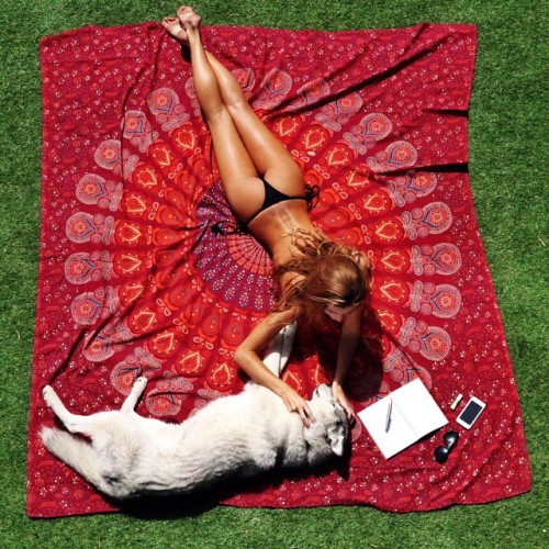 thesuncameouttoplay:  Days like THIS 🙌 sunshine, cuddling my baby boy and spilling my soul to a notepad on my favourite new mandala throw from @thegypsynook 💛🙈☀️