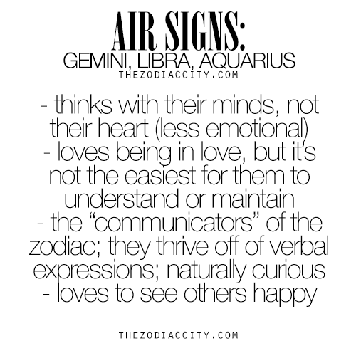 zodiaccity:  Zodiac Air Signs - Gemini, Libra & Aquarius. For more zodiac fun facts, click here.  