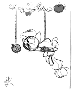 fluttershythekind:Apple Ropin’ Gone Awry  Just a little MLP sketch to get back into the swing of things, following an extended dry spell that occurred for a number of factors, but everything seems to be in an upswing now ^_^  I did miss my little ponies