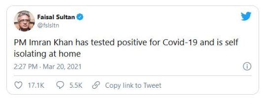 Pakistan PM Imran Khan Tests Positive for Coronavirus