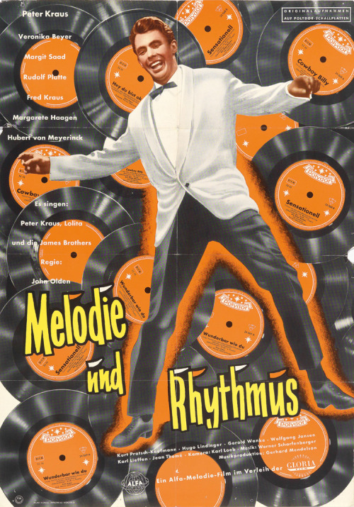 German film poster, Melodie und Rhythmus, 1955. Polydor. Starring Peter Kraus, former teeny idol. On