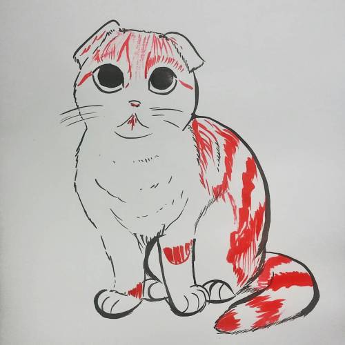 @waffles_the_cat for #inktober2015 .. I only have red ink, no orange! #kitty #waffles #cat #drawing 