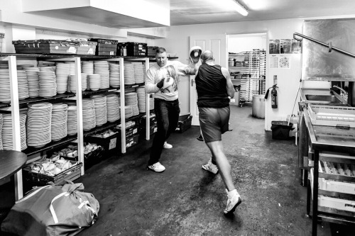 The glamour of unlicensed boxing: Francis ‘Fearless’ Jones warming up before his fight a