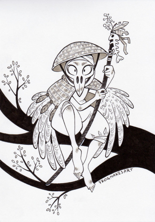 Inktober day 3: Avian/Winged witch