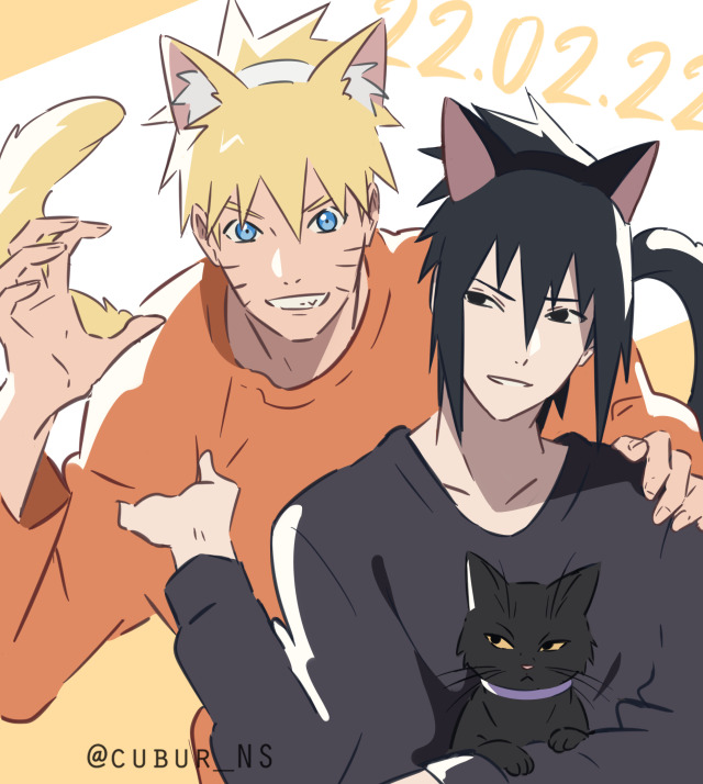 NaruSasu paradise on Tumblr: 22.02.22 Happy meow meow day！ Today is  national cat day in Japan, so I wanted to draw something quickly about  it！And yes i'm...