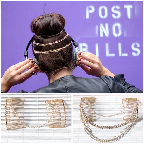 DIY Triple Chain Headpiece Tutorial from I Spy DIY. Easy tutorial using hair combs and chain. For lo