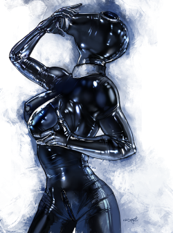 shinyandblack:  Clean Rubber  Updated/finished a quick sketch I uploaded here a while ago. Just felt the need to do something for me that was still naughty-ish.  