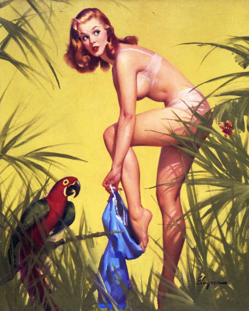 Bare Essentials; illustration by Gil Elvgren, 1957.