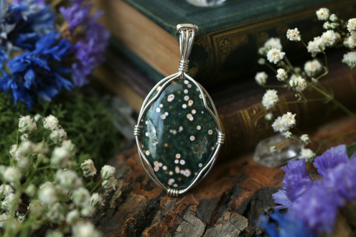 90377: Ocean jasper, ruby in fuchsite and moss agate pendants in sterling silver handmade by me.Avai