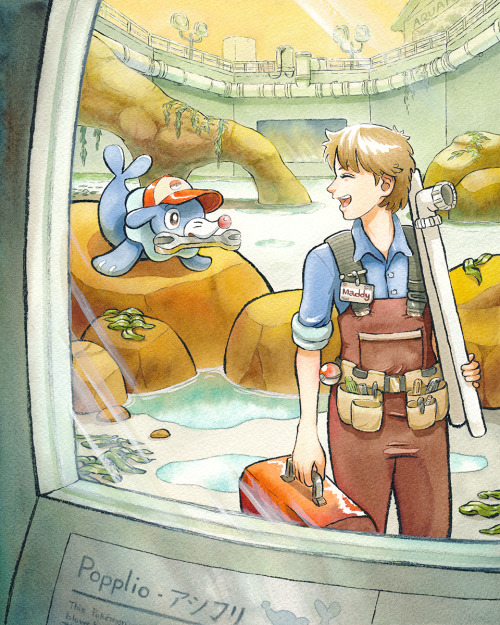 Maddy the aquarium tech and her helpful assistant Popplio are doing maintenance!