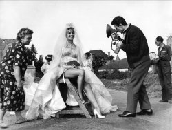 missbrigittebardot:  Brigitte Bardot on the set of “La mariée est trop belle” , 1956 