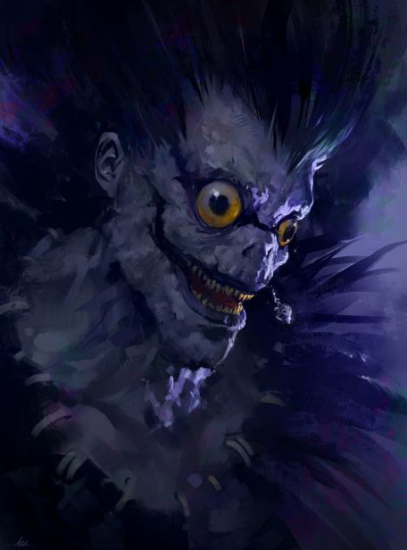 In the manga Death Note and its subsequent adaptations, Ryuk is a Shinigami, or death deity, who lea