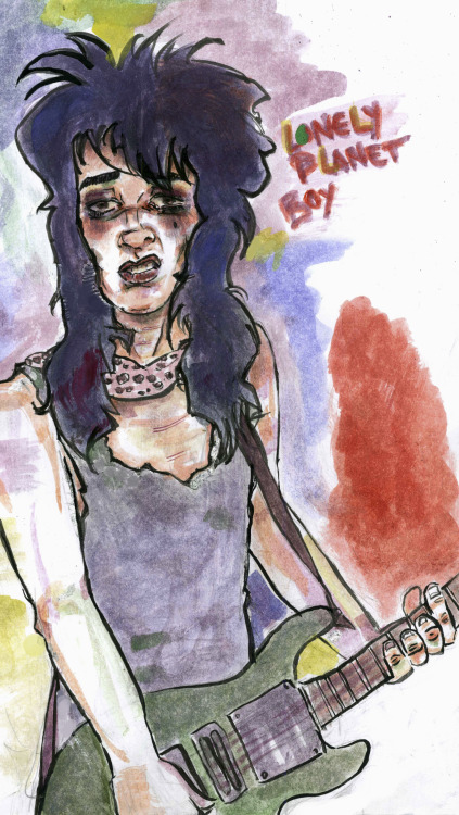 A watercolor and ink-ed Johnny Thunders. Once a doll forever a doll <3 