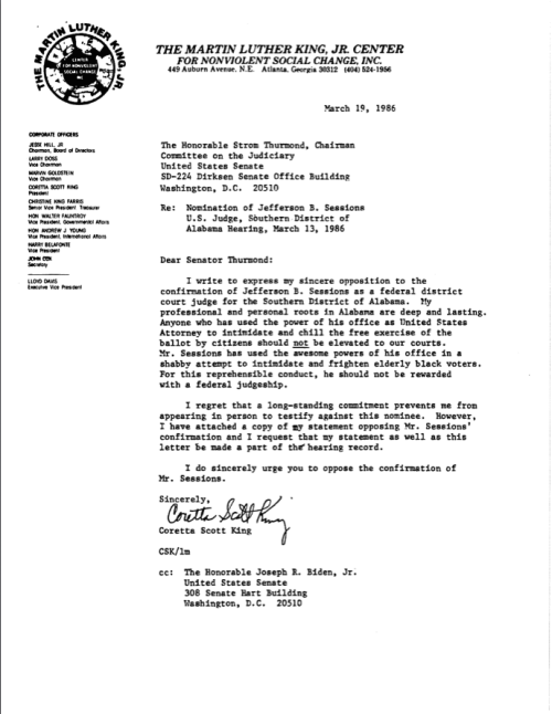 samanthabeeismyqueen:Read Coretta Scott King’s nine-page letter opposing the 1986 nomination of Jeff