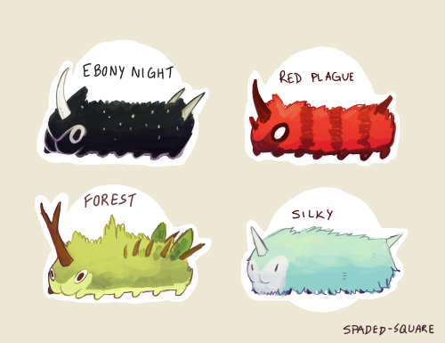 spaded-square: I whipppped up fuzzy wurmple pokemon variants! They’re more like sketches becau