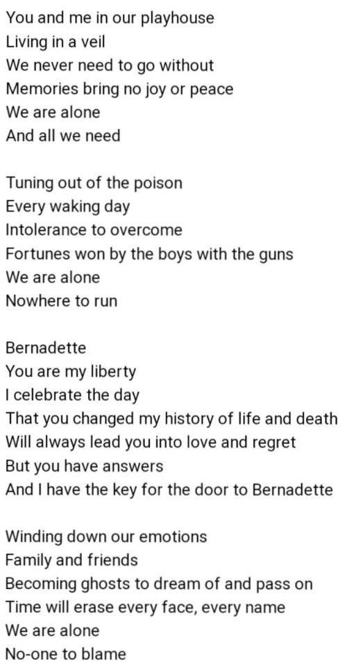 Okay My Sis Has Been Listening To Bernadette By IAMX And Im Gonna Lose My Mind /pos