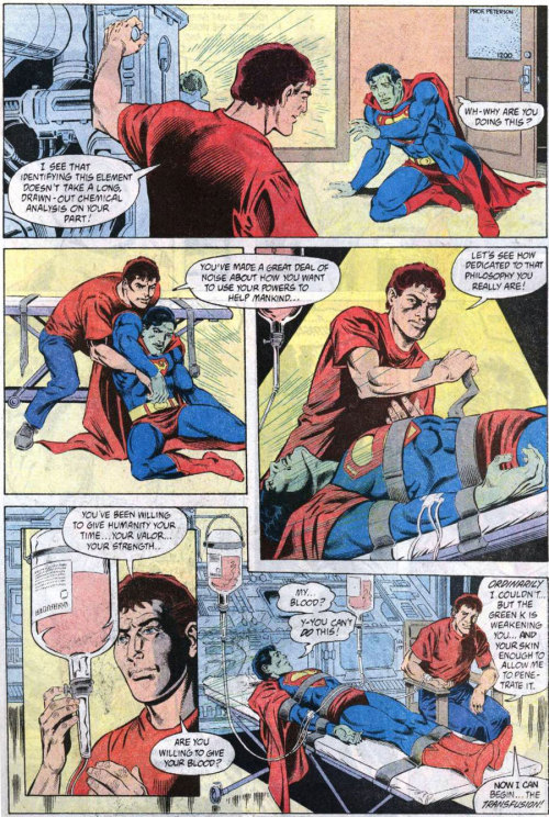 Weakened by kryptonite, the Man of Steel was bound on an operation table like a lab animal. Superman