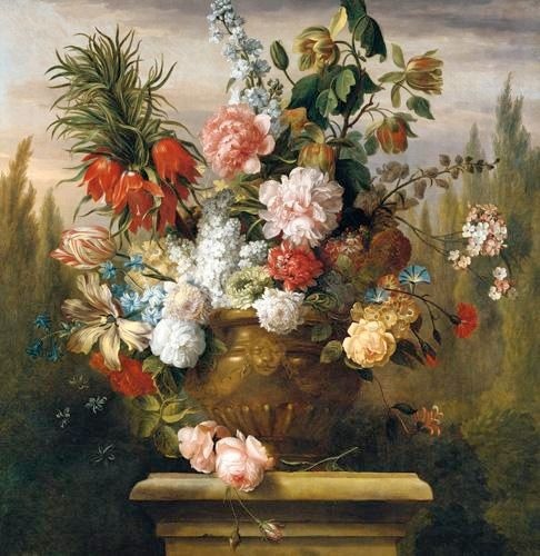 Jakob Bogdany (1660 - 1724)Still life of tulips, chrysantemums, roses, carnations, stocks, honeysuck