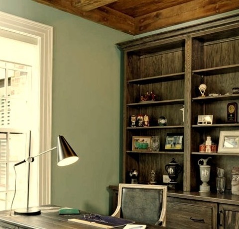 DC Metro Traditional Home Office Example Of A Mid-sized Traditional Freestanding Desk With Green Walls