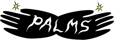 PALMS logo: two hands, palms conjoined, with stars on either side