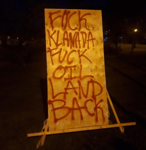 “Fuck Klanada, Fuck Oil, Land Back”Seen in Edmonton, so-called ‘Canada’