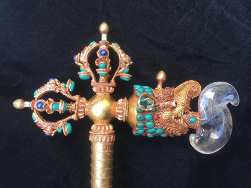 Tibetan Jeweled Buddhist Double-Vajra Dragon Kartika Knife Axe For more details, or to purchase, vis