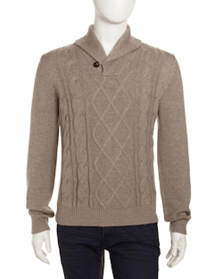 wantering-menswear:  Shawl-Collar Cable-Knit Pullover Sweater, Desert Sand