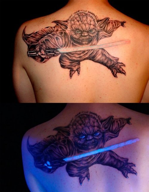 XXX dorkly:  Glow-in-the-Dark Yoda Tattoo “Take photo