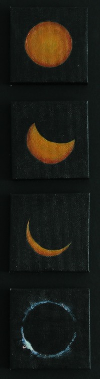 themoonphase: radiolarian-ooze: spaceoncanvas: Eclipse Series. 4 7x7cm Acrylic on Canvas this s