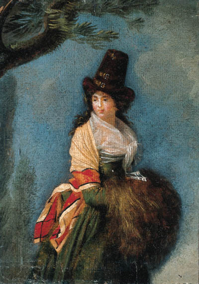 Woman with a muff by and artist from the circle of Louis Gauffier,later 18th c.