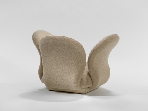 Pierre Paulin, Pair of F281 Multimo Chairs, c. 1969-1970,Stainless steel frame, foam, fabric, wood b