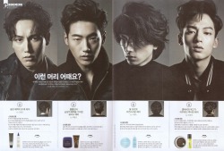 koreanmalemodels:  Jo Yeonsoo, Shon Minho, Leo Lim, and Joo Eojin in Gentleman, January 2015 (cr: agencygarten)